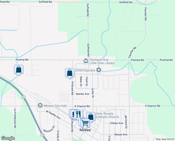 map of restaurants, bars, coffee shops, grocery stores, and more near 612 N Iler St in Moxee