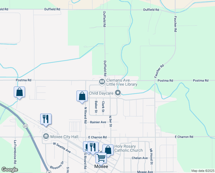map of restaurants, bars, coffee shops, grocery stores, and more near 612 North Iler Street in Moxee