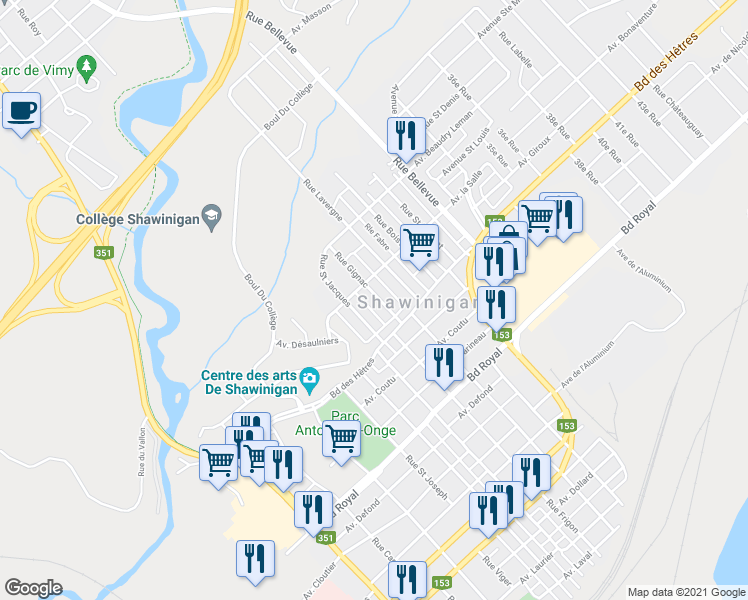 map of restaurants, bars, coffee shops, grocery stores, and more near 1931 Rue Gignac in Shawinigan