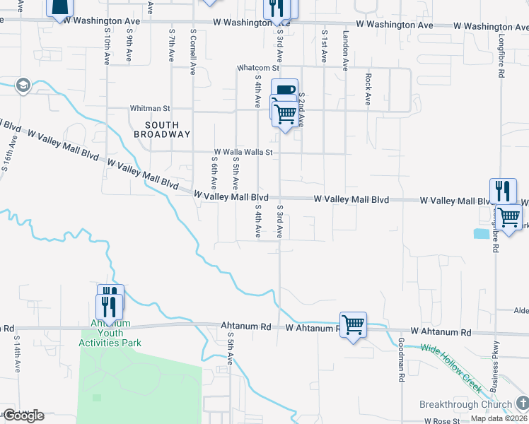 map of restaurants, bars, coffee shops, grocery stores, and more near 2306 S 3rd Ave in Union Gap
