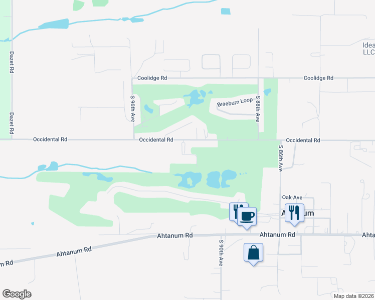 map of restaurants, bars, coffee shops, grocery stores, and more near 9150 Occidental Road in Yakima