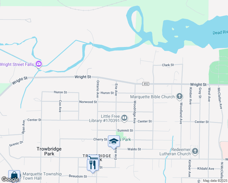 map of restaurants, bars, coffee shops, grocery stores, and more near 2201-2299 Huron St in Marquette