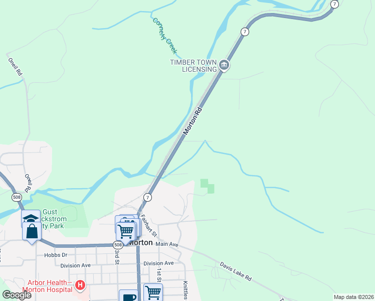 map of restaurants, bars, coffee shops, grocery stores, and more near 106 Lester Road in Morton