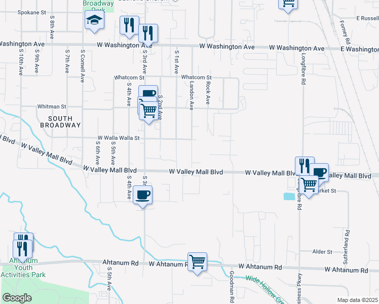 map of restaurants, bars, coffee shops, grocery stores, and more near 2216 Landon Avenue in Union Gap