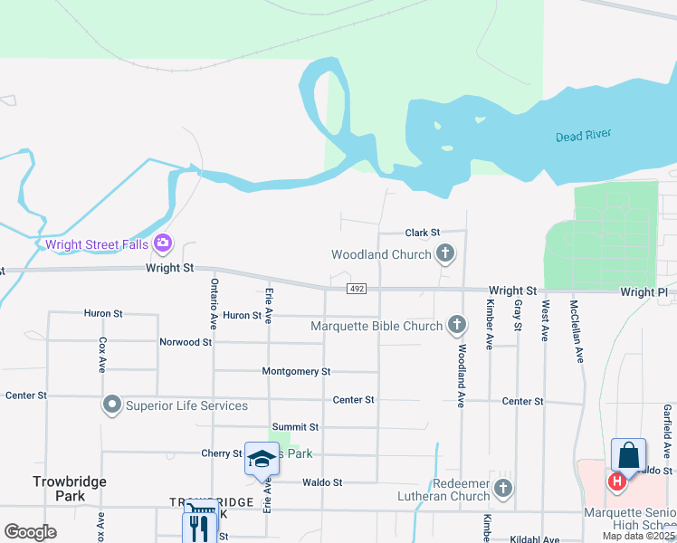 map of restaurants, bars, coffee shops, grocery stores, and more near 2100-2198 County Road 492 in Marquette
