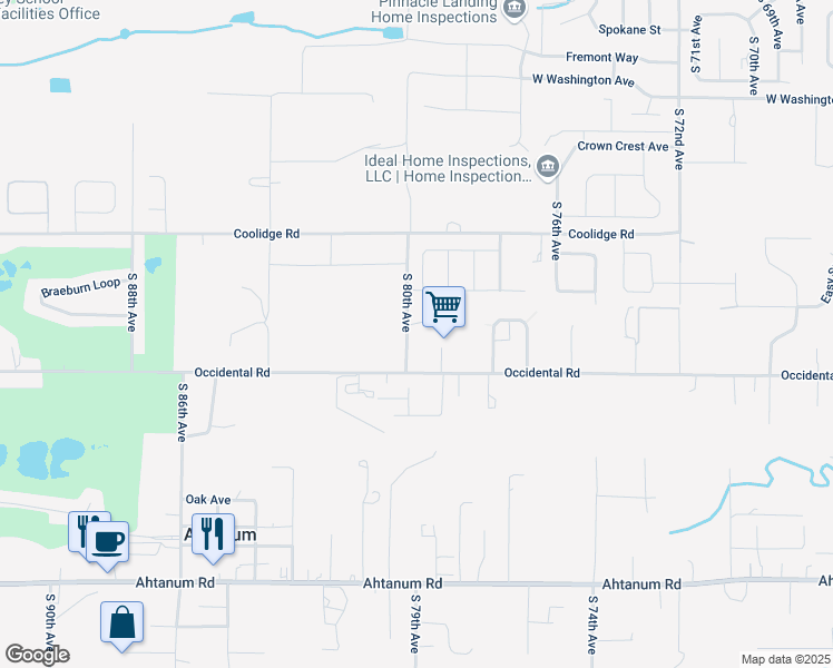 map of restaurants, bars, coffee shops, grocery stores, and more near 7904 Easy Street in Yakima