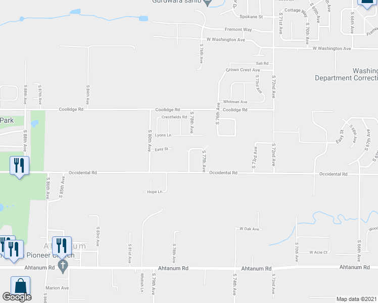 map of restaurants, bars, coffee shops, grocery stores, and more near South 78th Avenue in Yakima