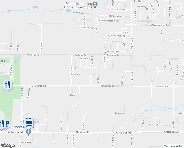 map of restaurants, bars, coffee shops, grocery stores, and more near 7702 Easy Street in Yakima