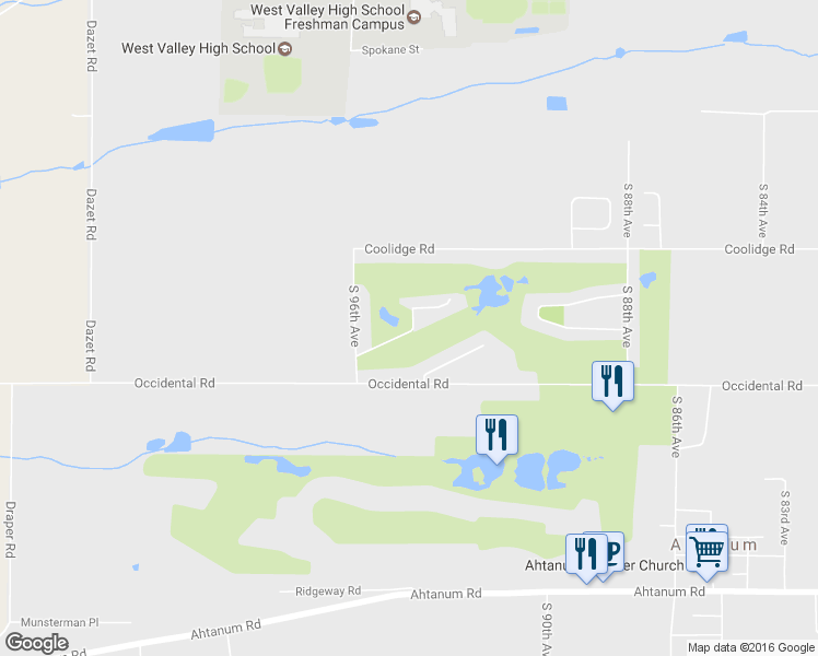 map of restaurants, bars, coffee shops, grocery stores, and more near 9406 Jonagold Court in Yakima