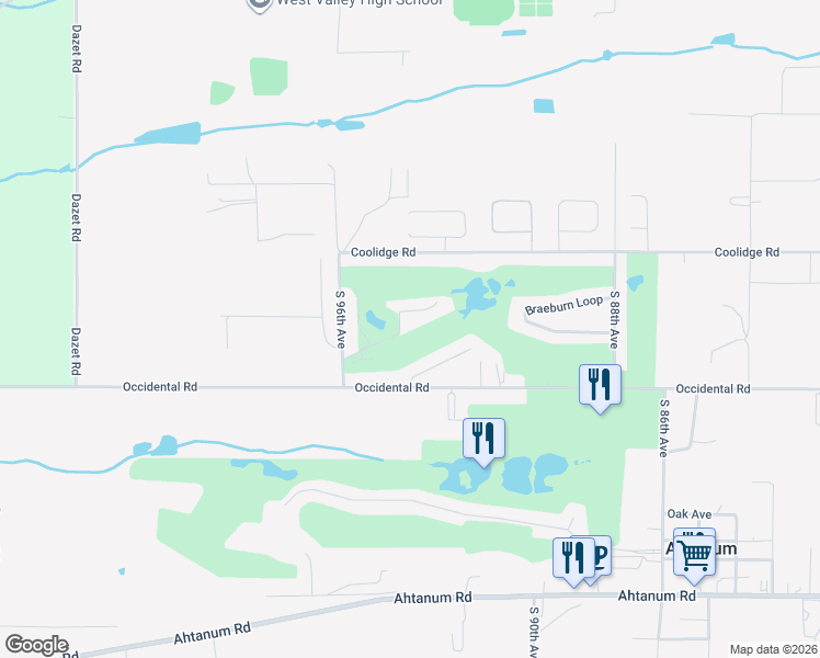 map of restaurants, bars, coffee shops, grocery stores, and more near 9305 Jonagold Court in Yakima