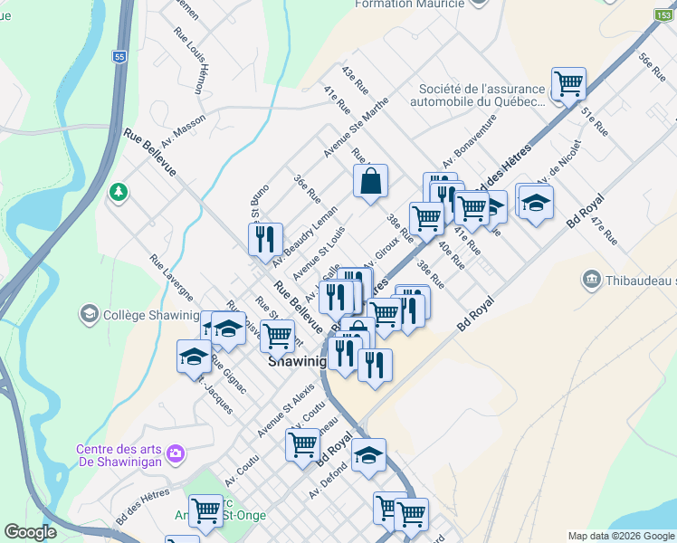 map of restaurants, bars, coffee shops, grocery stores, and more near 3292 Avenue la Salle in Shawinigan