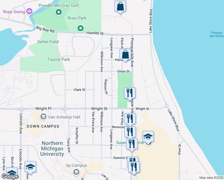 map of restaurants, bars, coffee shops, grocery stores, and more near 2000 Longyear Avenue in Marquette