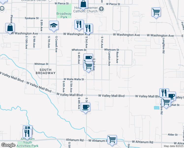 map of restaurants, bars, coffee shops, grocery stores, and more near 2114 S 2nd Ave in Union Gap