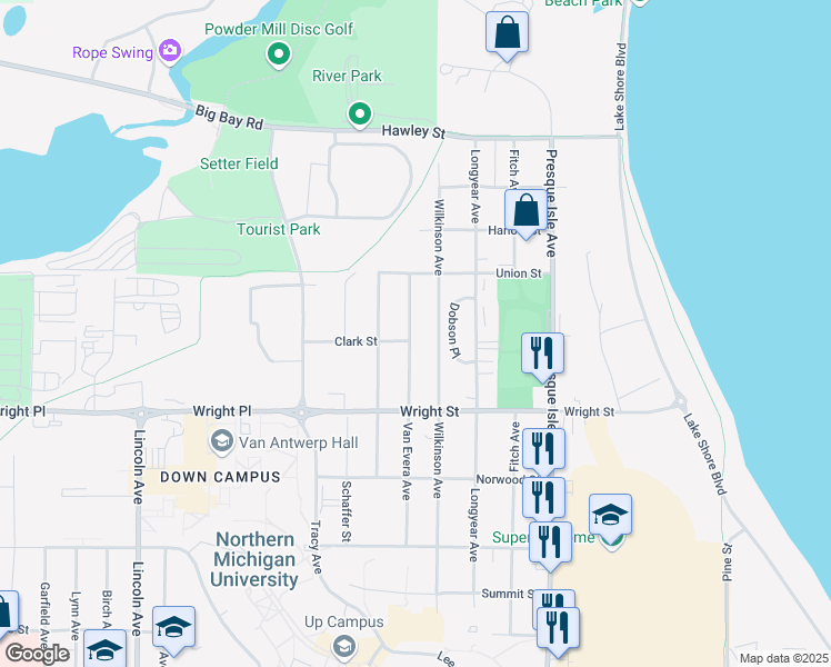 map of restaurants, bars, coffee shops, grocery stores, and more near 2012 Van Evera Avenue in Marquette
