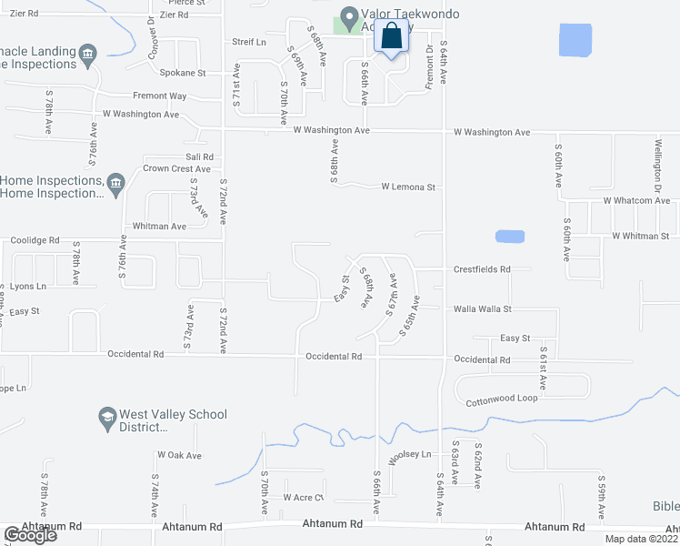 map of restaurants, bars, coffee shops, grocery stores, and more near 6802 Easy Street in Yakima