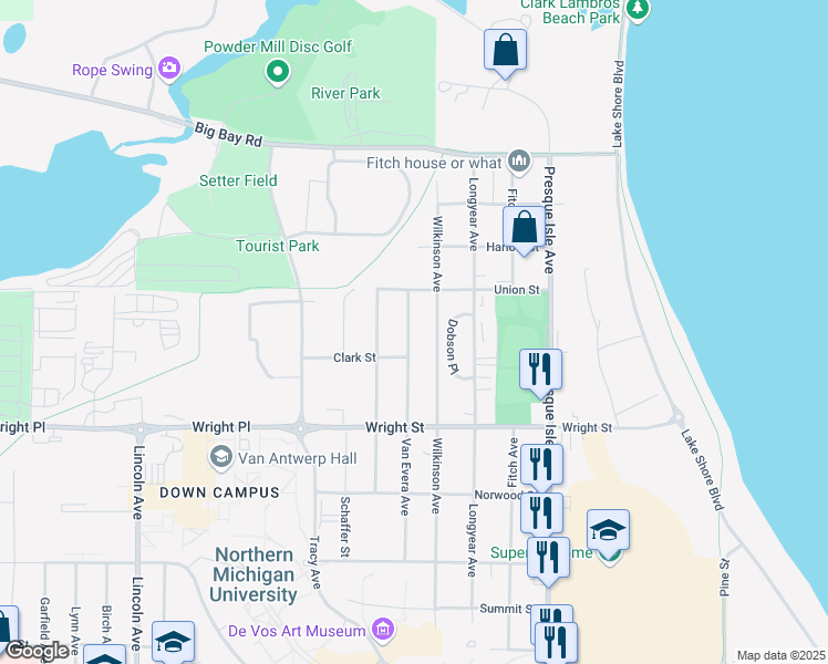 map of restaurants, bars, coffee shops, grocery stores, and more near 2038 Van Evera Avenue in Marquette