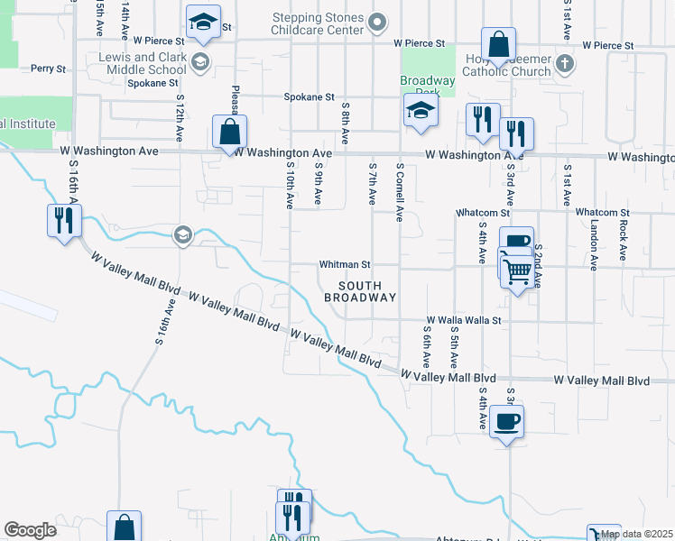 map of restaurants, bars, coffee shops, grocery stores, and more near 804 Whitman Street in Union Gap
