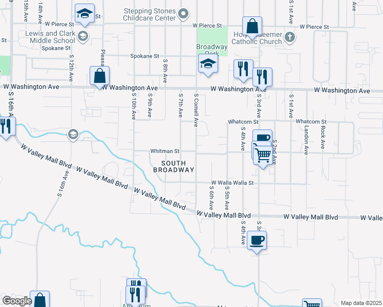 map of restaurants, bars, coffee shops, grocery stores, and more near 2013 Cornell Ave in Yakima