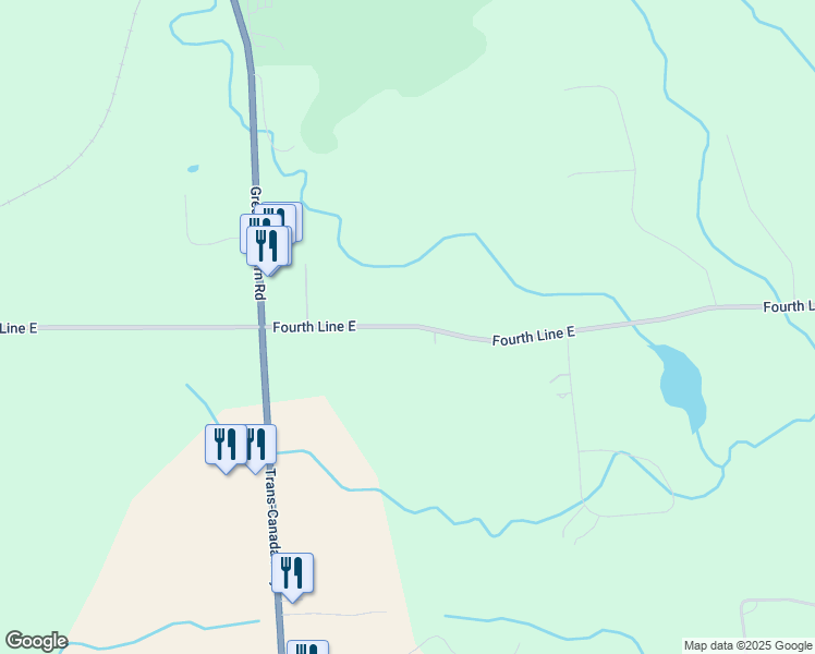 map of restaurants, bars, coffee shops, grocery stores, and more near Fourth Line East in Sault Ste. Marie