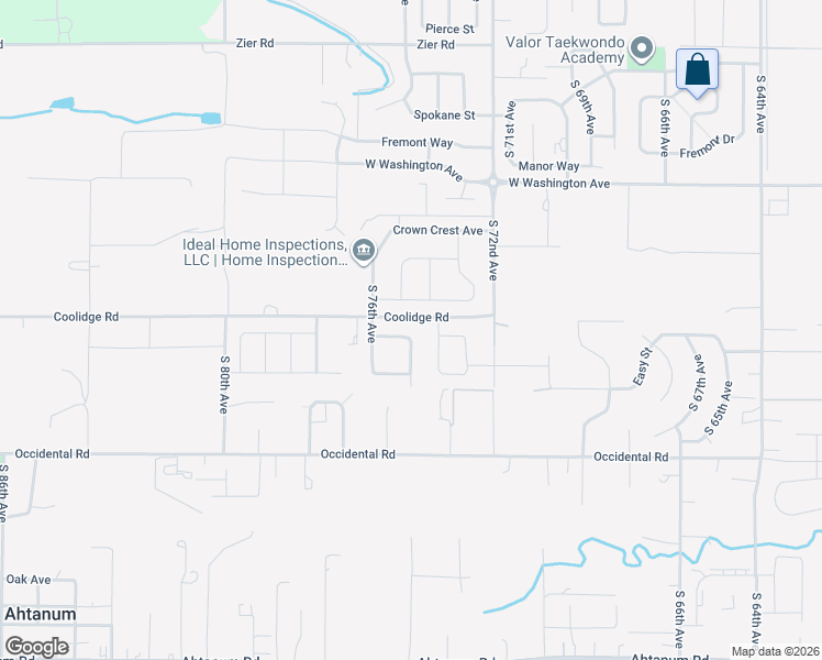 map of restaurants, bars, coffee shops, grocery stores, and more near 7402 Coolidge Road in Yakima