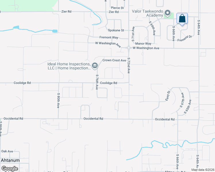 map of restaurants, bars, coffee shops, grocery stores, and more near 7402 Coolidge Road in Yakima