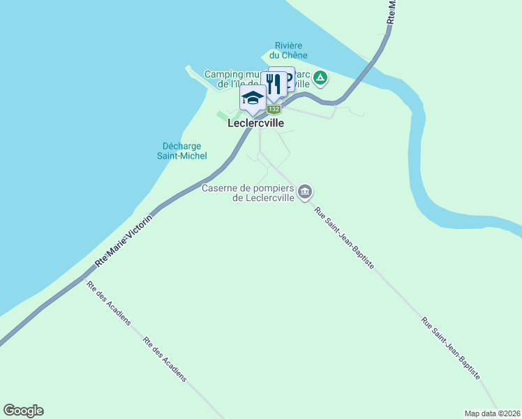 map of restaurants, bars, coffee shops, grocery stores, and more near in Leclercville