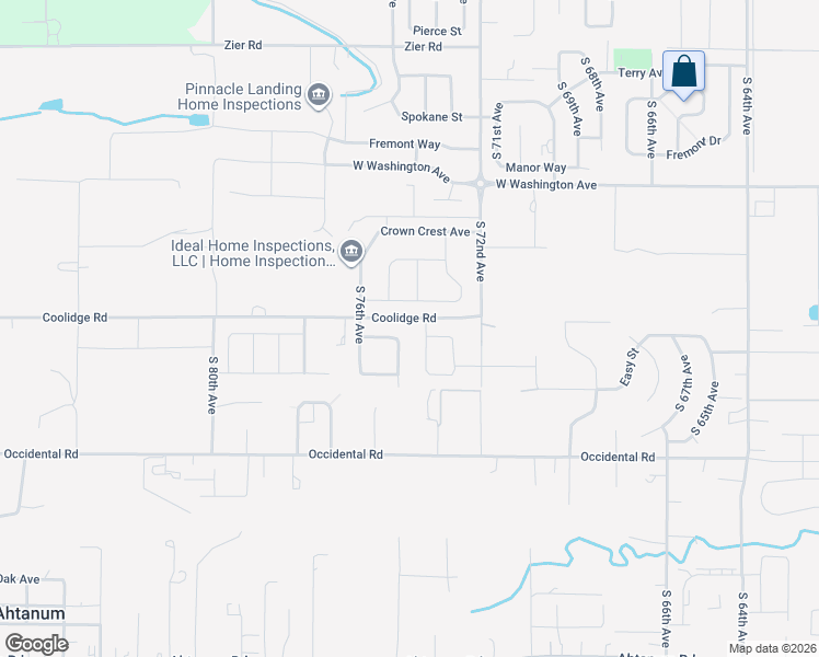 map of restaurants, bars, coffee shops, grocery stores, and more near 7402 Coolidge Road in Yakima