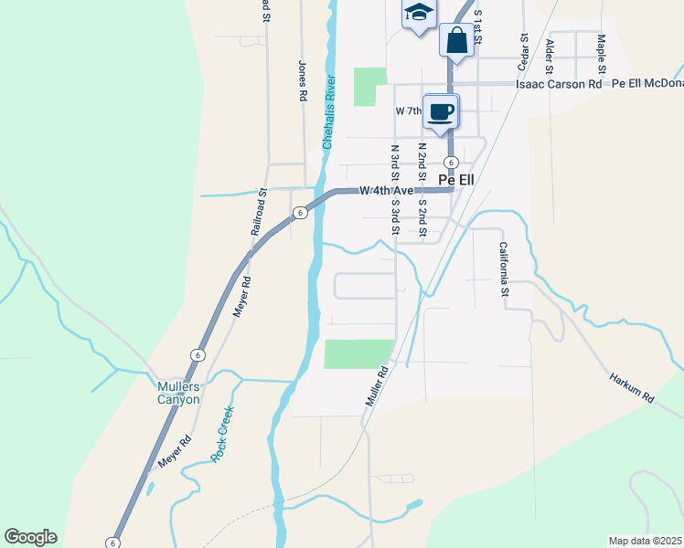 map of restaurants, bars, coffee shops, grocery stores, and more near 406 West Queen Avenue in Pe Ell