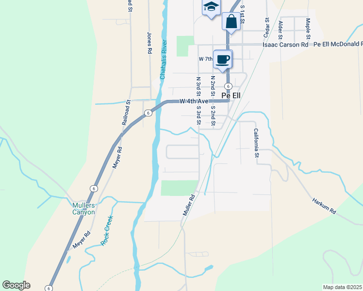 map of restaurants, bars, coffee shops, grocery stores, and more near West Queen Avenue in Pe Ell