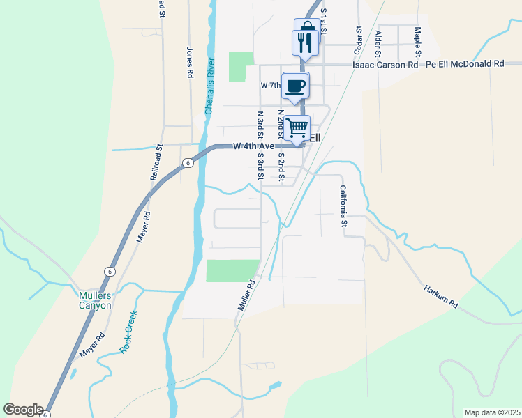 map of restaurants, bars, coffee shops, grocery stores, and more near West Queen Avenue in Pe Ell