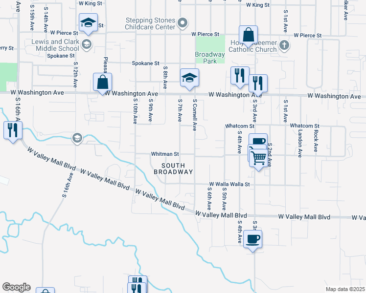 map of restaurants, bars, coffee shops, grocery stores, and more near 2017 South 7th Avenue in Union Gap