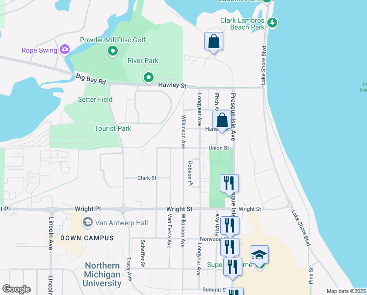 map of restaurants, bars, coffee shops, grocery stores, and more near 2100 Wilkinson Avenue in Marquette