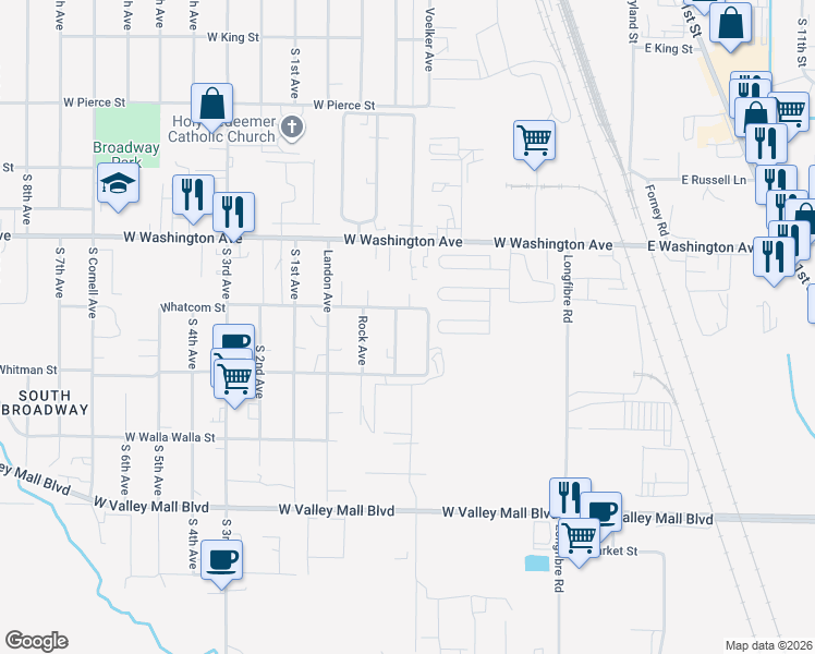 map of restaurants, bars, coffee shops, grocery stores, and more near 37 Whatcom St in Union Gap