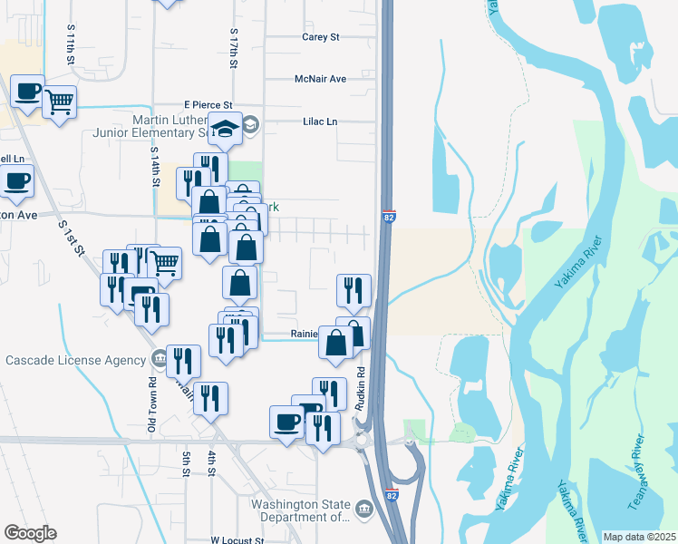 map of restaurants, bars, coffee shops, grocery stores, and more near 2310 Rudkin Rd in Union Gap