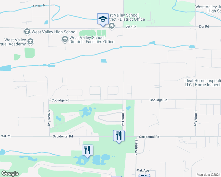 map of restaurants, bars, coffee shops, grocery stores, and more near 9002 Whatcom Avenue in Yakima