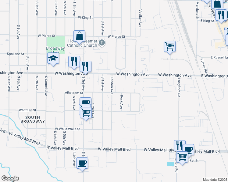 map of restaurants, bars, coffee shops, grocery stores, and more near 1919 Landon Avenue in Yakima