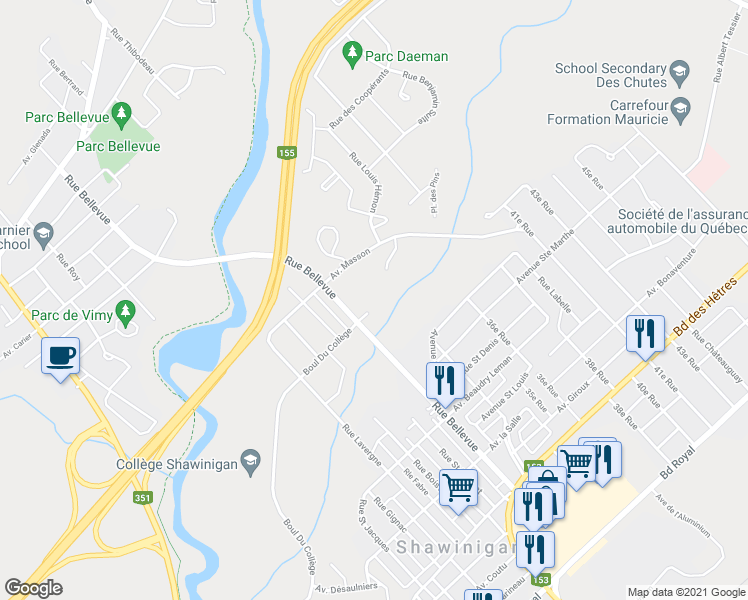 map of restaurants, bars, coffee shops, grocery stores, and more near 3142 Avenue du Collège in Shawinigan