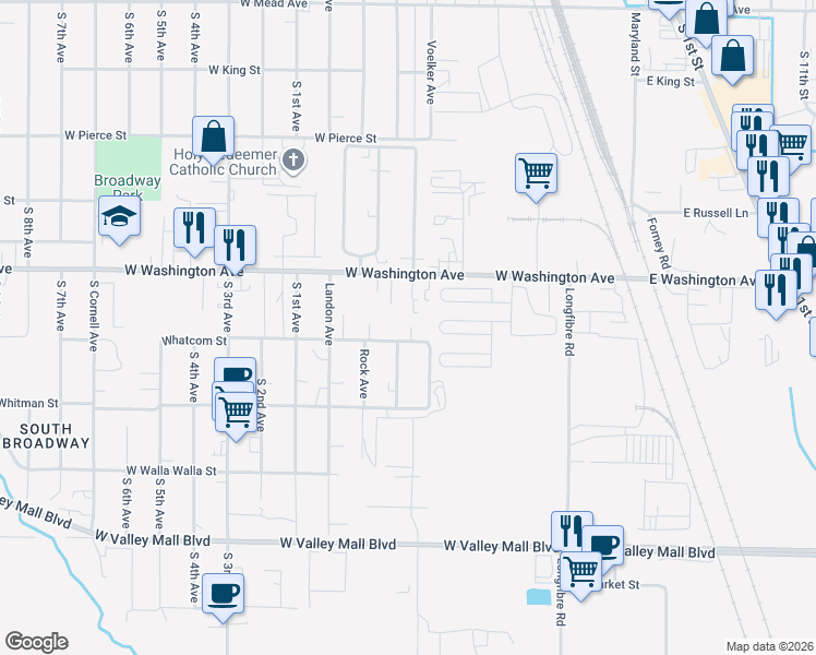 map of restaurants, bars, coffee shops, grocery stores, and more near 37 Whatcom Street in Union Gap