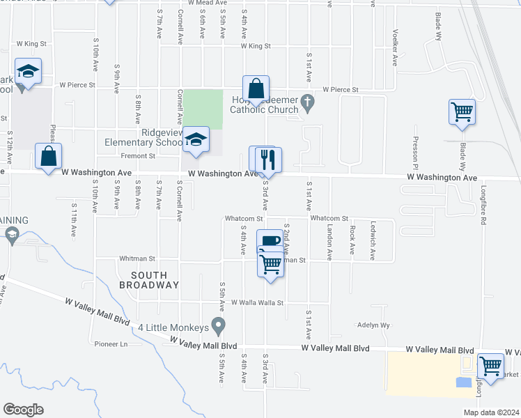 map of restaurants, bars, coffee shops, grocery stores, and more near 1914 South 3rd Avenue in Union Gap