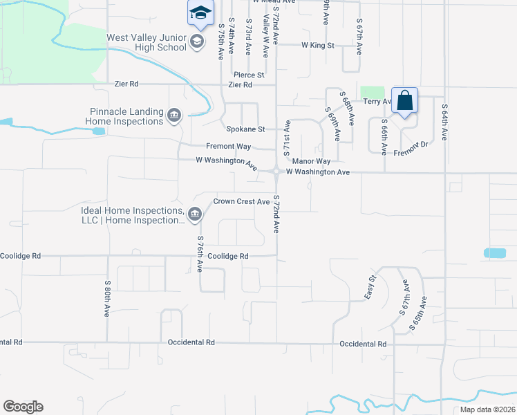 map of restaurants, bars, coffee shops, grocery stores, and more near 1912 South 73rd Avenue in Yakima