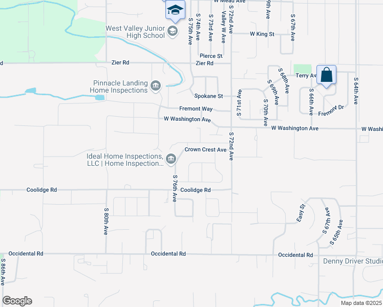 map of restaurants, bars, coffee shops, grocery stores, and more near 7408 Crown Crest Avenue in Yakima