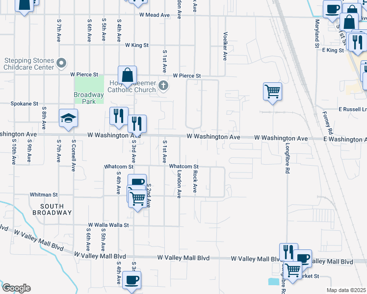 map of restaurants, bars, coffee shops, grocery stores, and more near in Yakima