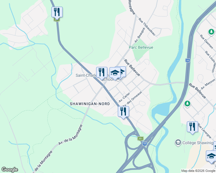 map of restaurants, bars, coffee shops, grocery stores, and more near 3972 Rue Trudel in Shawinigan
