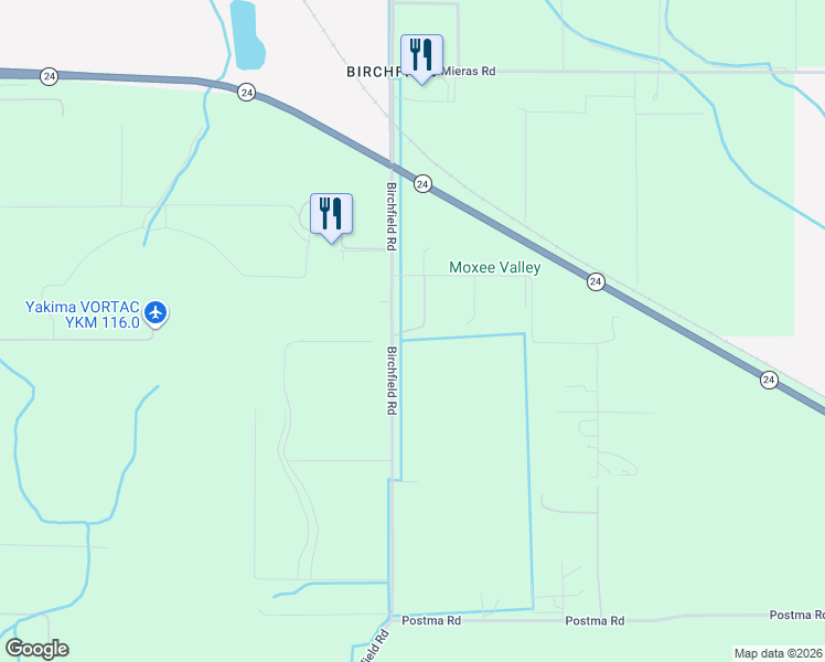 map of restaurants, bars, coffee shops, grocery stores, and more near 2113 Birchfield Road in Yakima