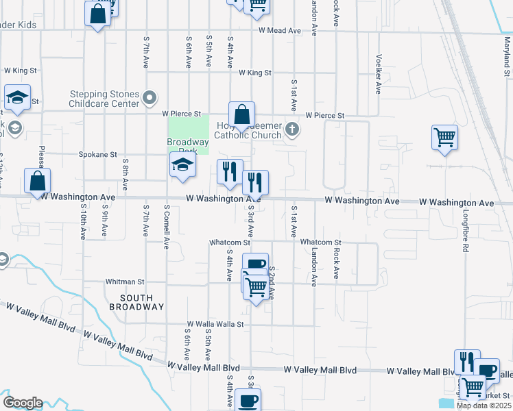 map of restaurants, bars, coffee shops, grocery stores, and more near 1903 South 3rd Avenue in Yakima