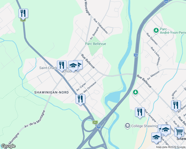 map of restaurants, bars, coffee shops, grocery stores, and more near 2413 Avenue Carier in Shawinigan
