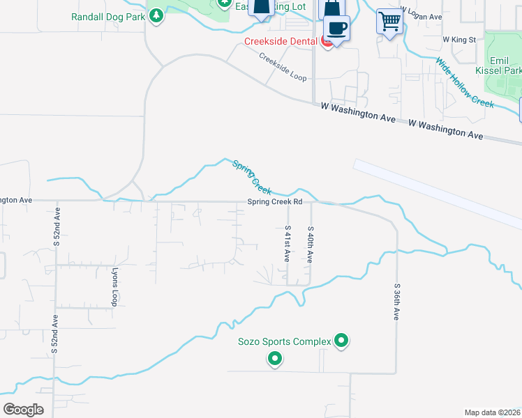 map of restaurants, bars, coffee shops, grocery stores, and more near 4106 Spring Creek Road in Yakima