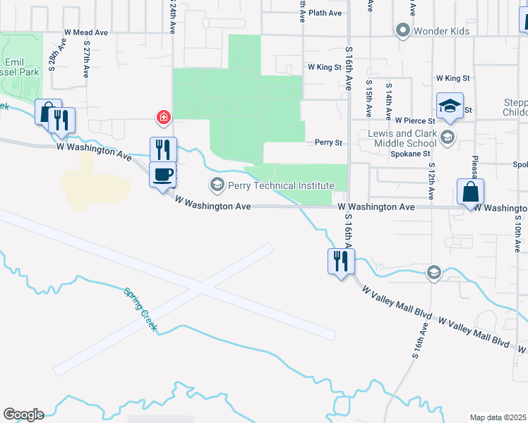 map of restaurants, bars, coffee shops, grocery stores, and more near 2028 West Washington Avenue in Yakima