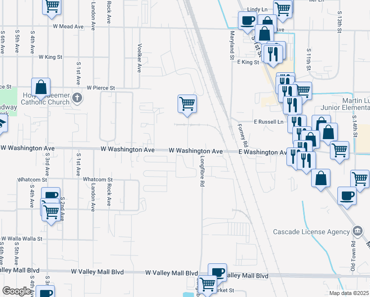 map of restaurants, bars, coffee shops, grocery stores, and more near in Yakima