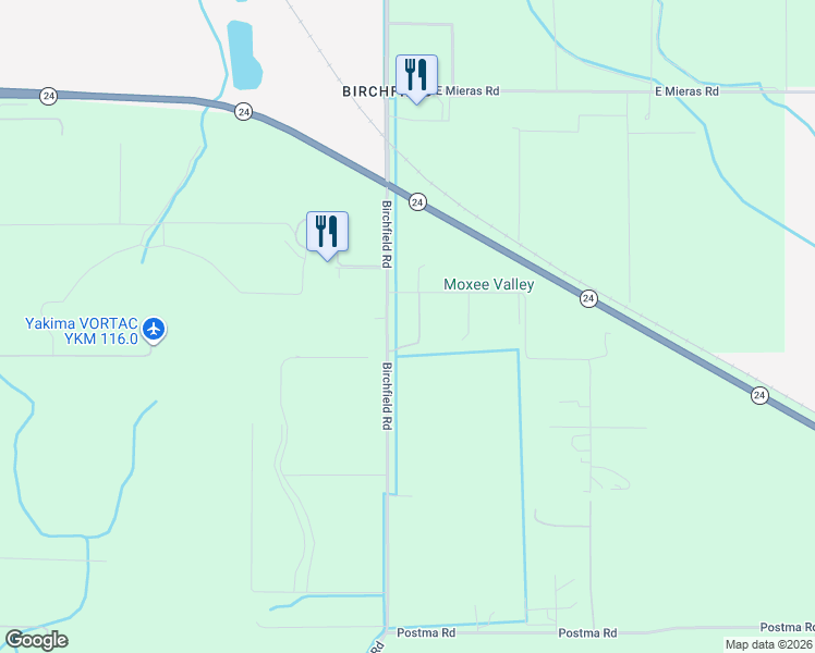 map of restaurants, bars, coffee shops, grocery stores, and more near 2111 Birchfield Road in Yakima